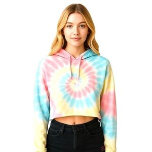 FOREVER 21 Active Tie Dye Crop Oversize Pullover Hoodie Long Sleeve Size XS